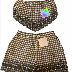 Missguided Gingham Embroided Hem Shorts/Crop Set